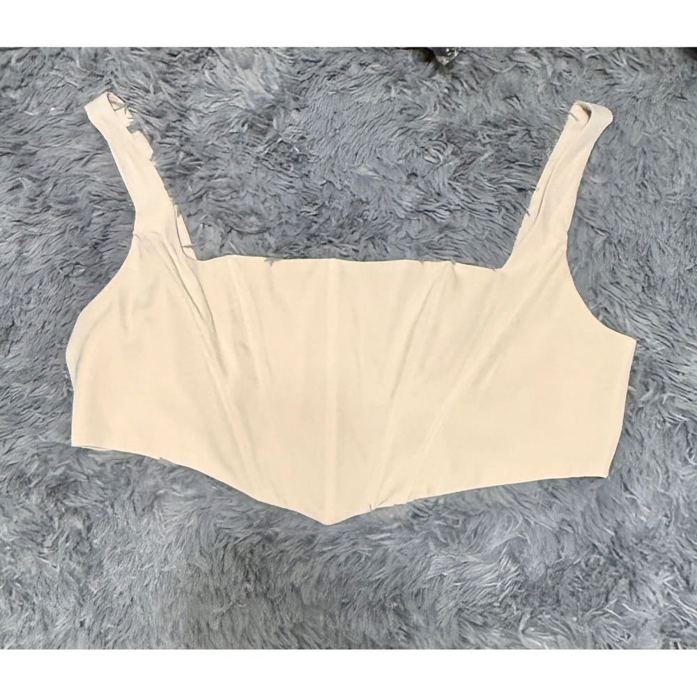 Princess Polly Corset Top Women 16 Beige Excellent Zip Back Boned Cropped Square